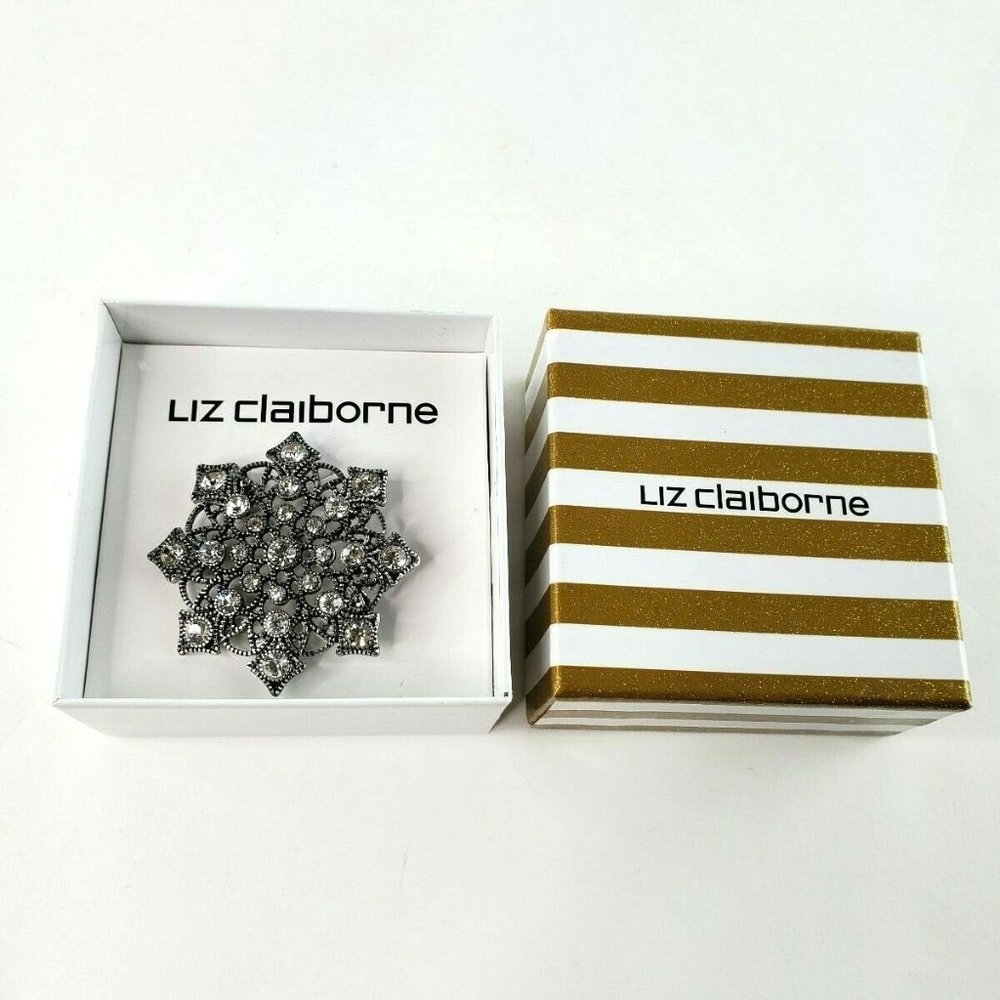 HIGH END Vintage Jewelry SIGNED LC Black Tone Snowflake Rhinestone BROOCH NEW